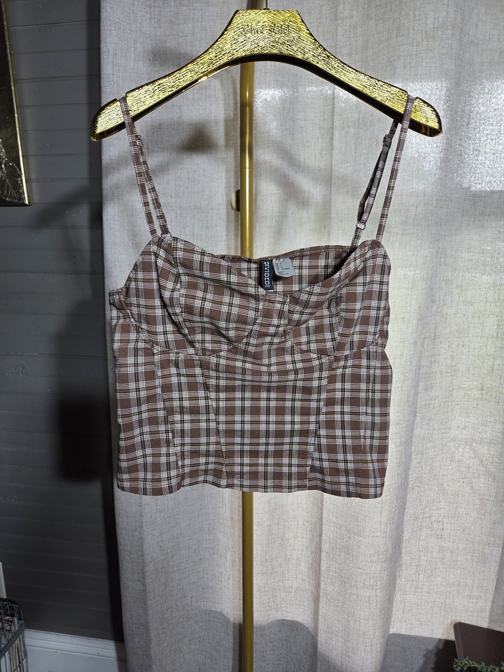 H&M Brown Plaid Cropped Bustier Tank